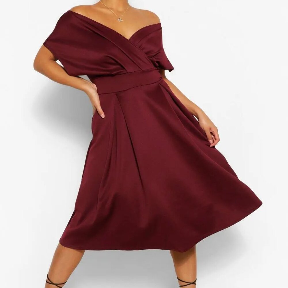 Boohoo Plus Off The Shoulder Wrap Midi Dress 22